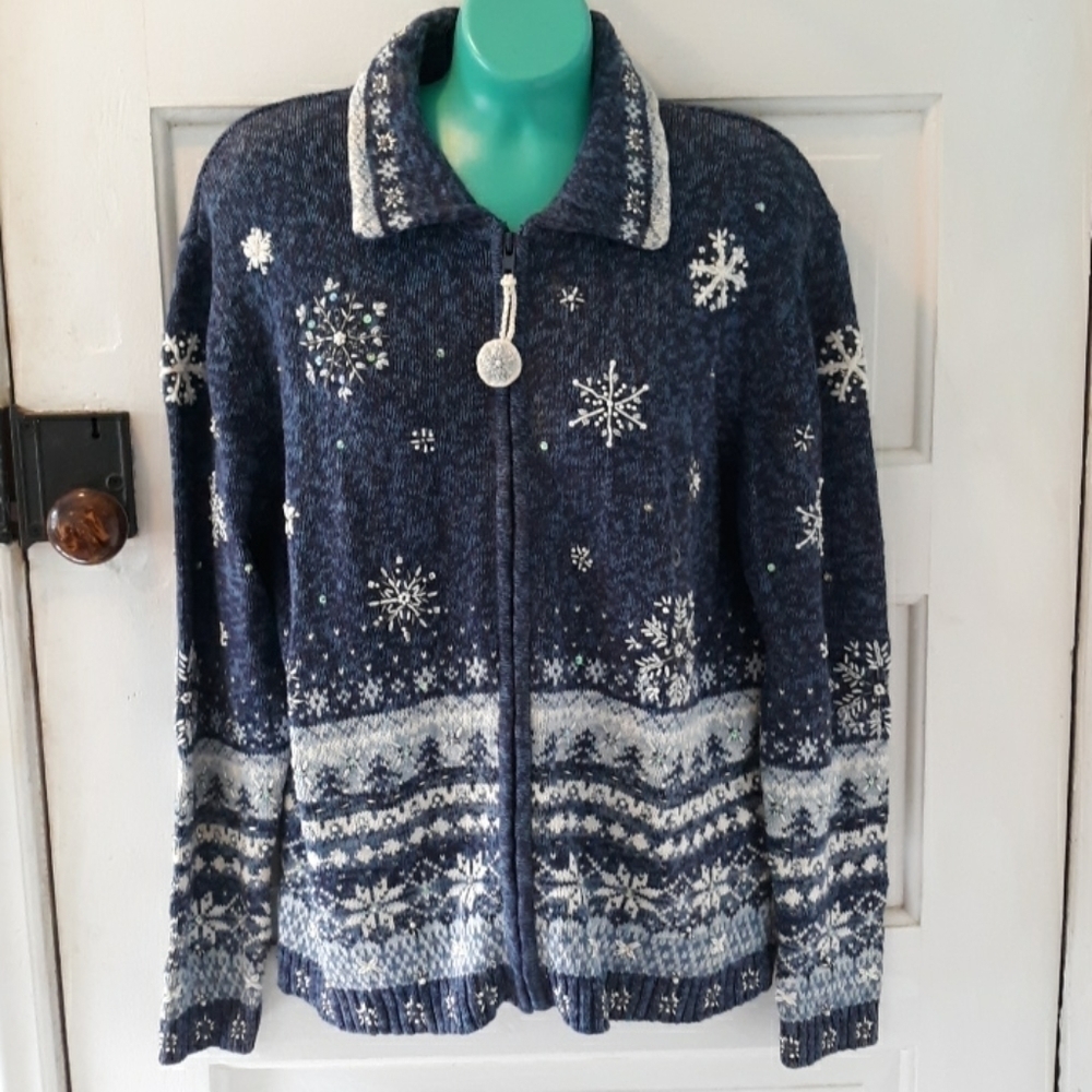 Vintage Tiara ugly Christmas sweater cardigan med.